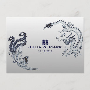 ©Blauw Zilveren Draak-Fenix Chinese Huwelijk Kaart