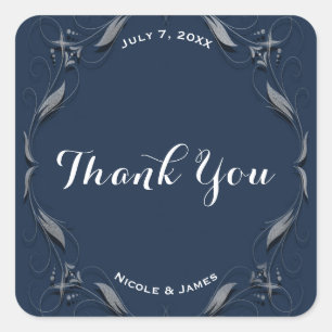 Blauw & Zilveren Frame Elegant Trouwgunst Maatwerk Vierkante Sticker