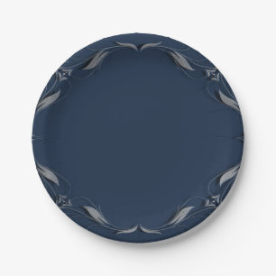 Blauw & Zilveren Frame Elegant Vintage Trouwfeest Papieren Bordje
