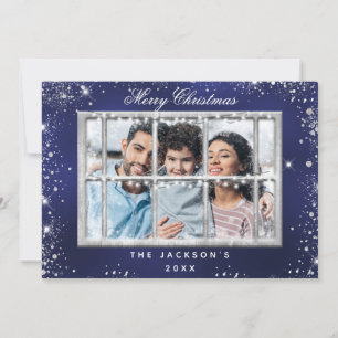 Blauw zilveren glitter met kerstkaart kaart