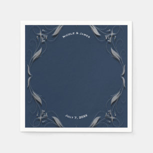 Blauw & Zilveren Lijst Elegant Vintage Trouwfeest Servet