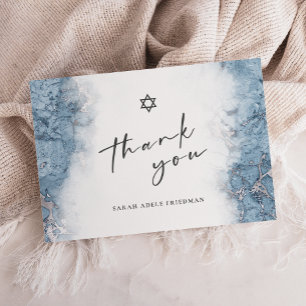Blauw Zilveren Marmeren Bar of Bat Mitzvah Dankjew Bedankkaart