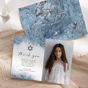 Blauw Zilveren Marmeren Bat Mitzvah Dank Je Bedankkaart