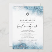 Blauw Zilveren Marmeren Bat Mitzvah Kaart (Voorkant)