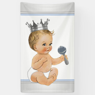 Blauw Zilveren Prins Baby Shower Spandoek