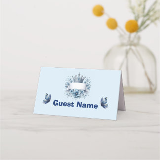 Blauw Zilveren Prins Kroon Baby Shower Plaatkaarte