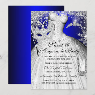 Blauw & Zilveren Prinses Masquerade Sweet 16 Uitno Kaart