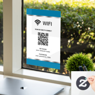 Blauw Zilveren QR-code Wifi-netwerk en wachtwoord Raamsticker
