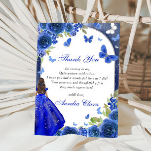 Blauw Zilveren Roos Quinceanera Bedankkaart Kaart
