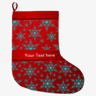 blauw,zilveren sterren in rood en sjabloontekst grote kerstsok
