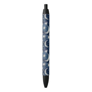 Blauw Zilveren Sterren Manen Zwarte Inkt Pen
