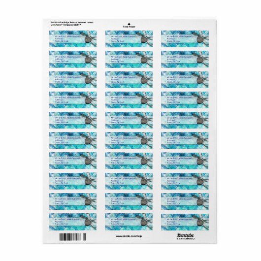 Blauw zilveren strand hartje party etiket (Full Sheet)