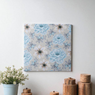 Blauw Zilveren Waterverf Bloemen Tegeltje