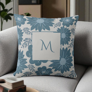 Blauw Zilveren Waterverf Bloemenscript Kussen