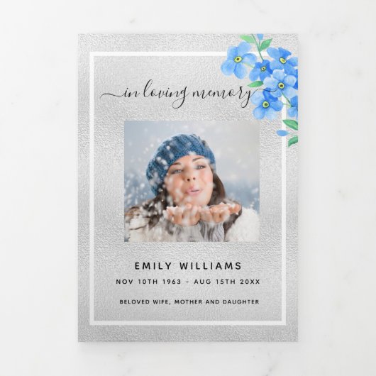 Blauw zilveren zilveren fotodrievoudig begrafenisp drieluik aankondiging (Cover)