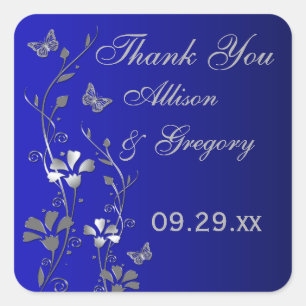 Blauw, Zilvergrijs Bloemen met Vlinders Sticker