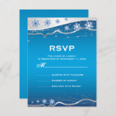 Blauw, zilvergrijs sneeuwvlok winterbruiloft RSVP (Voorkant / Achterkant)