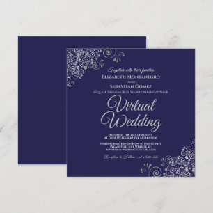 Blauw & zilverkleurige elegante virtuele bruiloft kaart