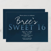 Blauw ZOET 16 Chique Elegant Verjaardagsfeest Kaart (Voorkant / Achterkant)