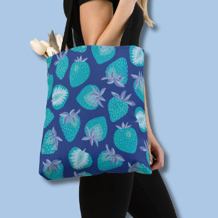 Blauw Zomer Aardbei Patroon Draagtas