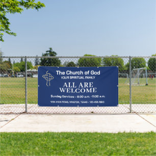 Blauw zondagdienstkerk banner met uw logo
