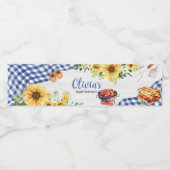 Blauw Zonnebloem BBQ Baby shower Waterfles Etiket (Enkel label)