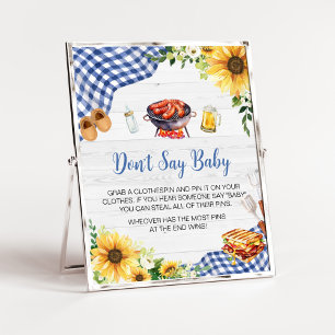 Blauw Zonnebloem BBQ Baby shower Zeg niet Baby Poster
