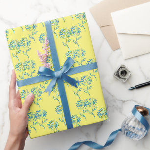 Blauw zonnebloempatroon cadeaupapier