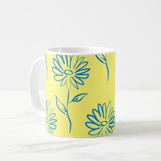 Blauw zonnebloempatroon koffiemok (Voorkant links)