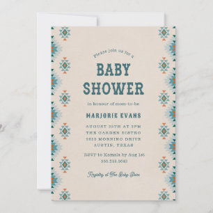 Blauw Zuidwestelijk Azteeks Patroon Baby shower Kaart