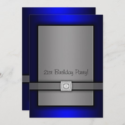 Blauw & Zwart 21ste verjaardag uitnodigingen (Voorkant / Achterkant)
