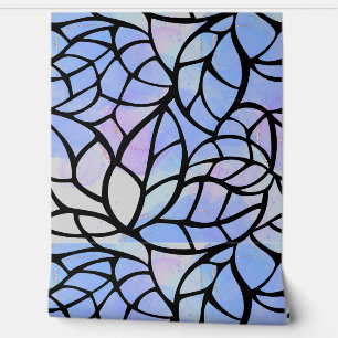 Blauw zwart abstract blad patroon Wallpaper Behang