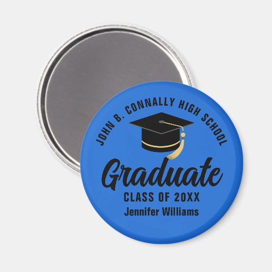 Blauw Zwart Afstuderen Custom Graduation Party Magneet (Voorkant / Achterkant)