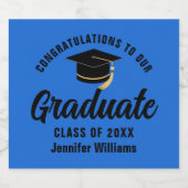 Blauw Zwart Afstuderen Custom Graduation Party Sparkling Wijnetiket (Enkel label)
