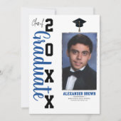 Blauw & Zwart Afstuderen Fotoaankondiging Kaart (Voorkant)