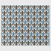 Blauw Zwart Barok Fleur-de-lis Patroon Ontwerp Cadeaupapier (Vlak)