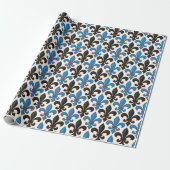 Blauw Zwart Barok Fleur-de-lis Patroon Ontwerp Cadeaupapier (Uitgerold)