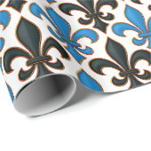 Blauw Zwart Barok Fleur-de-lis Patroon Ontwerp Cadeaupapier (Rol Hoek)