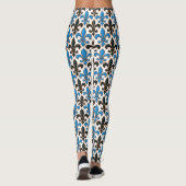 Blauw Zwart Barok Fleur-de-lis Patroon Ontwerp Leggings (Achterkant)