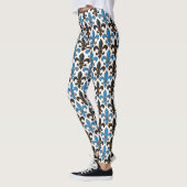 Blauw Zwart Barok Fleur-de-lis Patroon Ontwerp Leggings (Links)