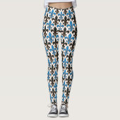 Blauw Zwart Barok Fleur-de-lis Patroon Ontwerp Leggings (Voorkant)