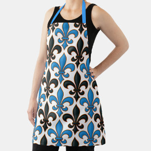 Blauw Zwart Barok Fleur-de-lis Patroon Ontwerp  Schort