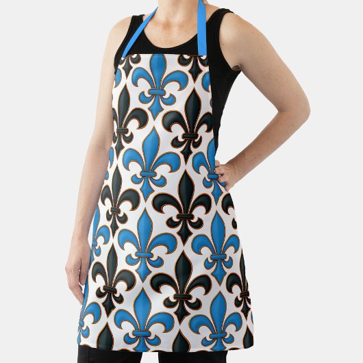 Blauw Zwart Barok Fleur-de-lis Patroon Ontwerp  Schort