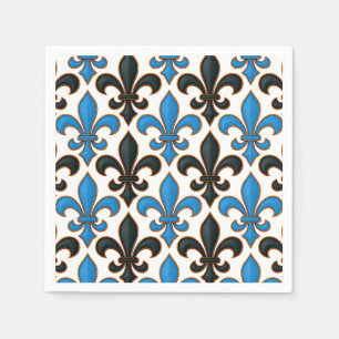 Blauw Zwart Barok Fleur-de-lis Patroon Ontwerp  Servet