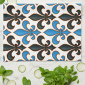 Blauw Zwart Barok Fleur-de-lis Patroon Ontwerp Theedoek (Gevouwen)