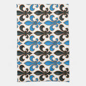 Blauw Zwart Barok Fleur-de-lis Patroon Ontwerp Theedoek (Verticaal)