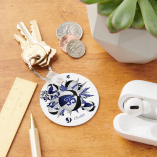 blauw zwart basketbal blowout meisjes jersey numme sleutelhanger