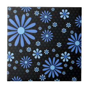 Blauw & Zwart Bloemenpower Retro Bloemmotief Tegeltje
