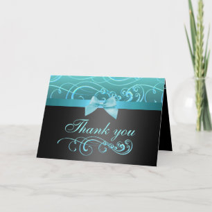 Blauw/zwart Bow & Swirl Dank u kaart