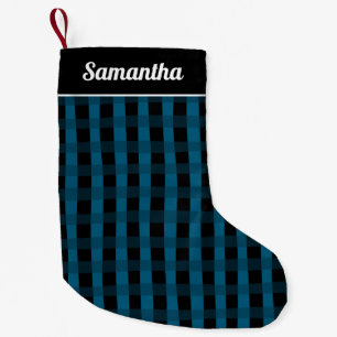 Blauw Zwart Buffalo Plaid Gepersonaliseerde Naam Kleine Kerstsok